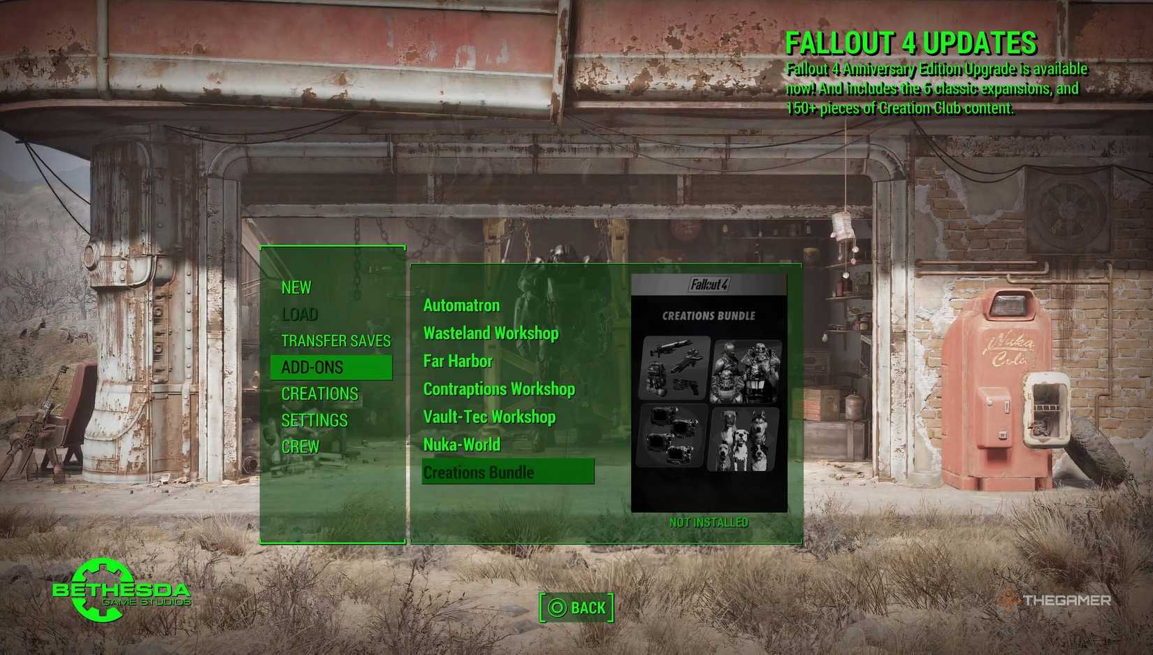 The main menu of Fallout 4_ Anniversary Edition.