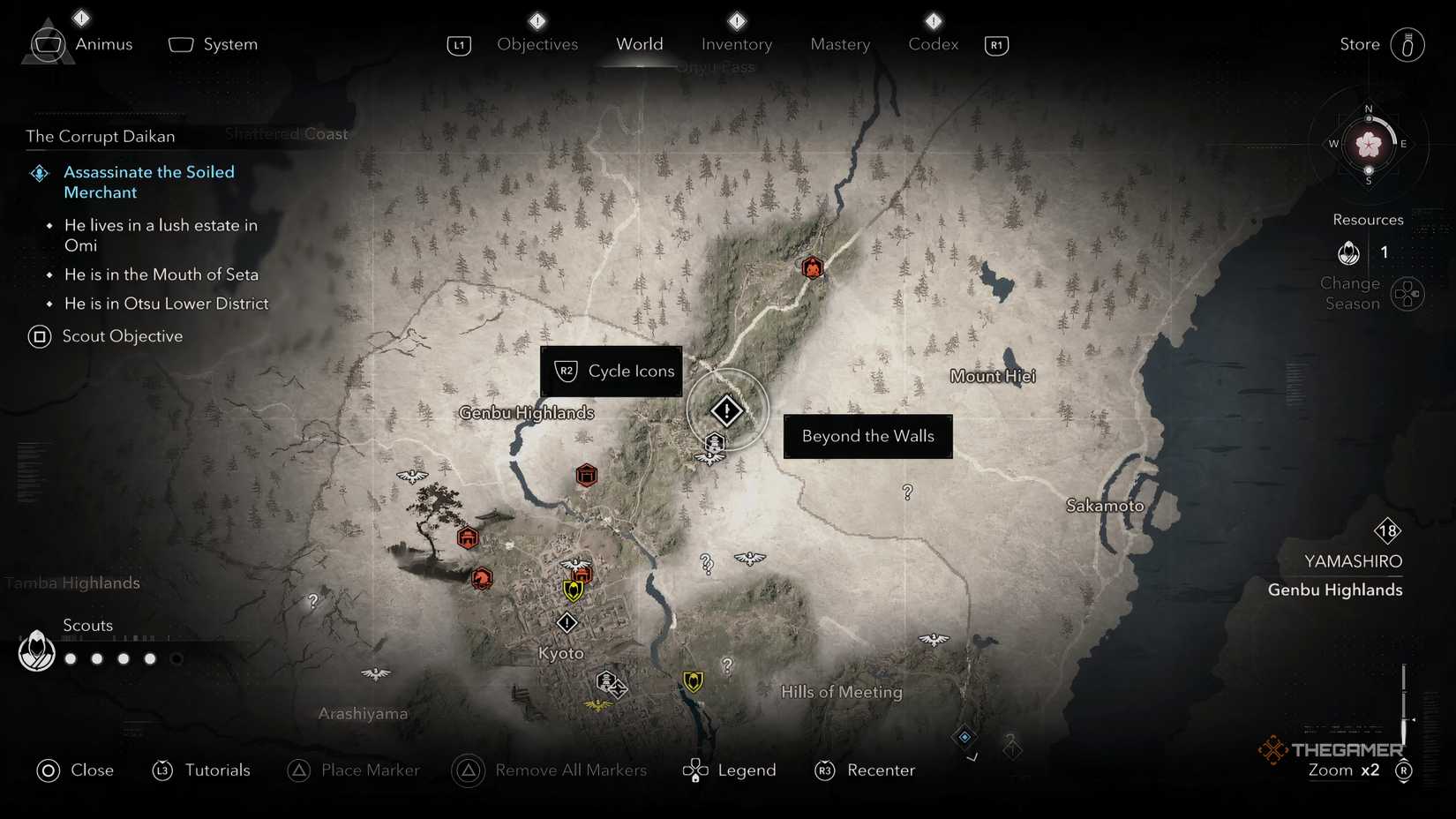 The map location to start the Beyond the Wall mission in the Attack on Titan story quest in Assassin’s Creed Shadows.