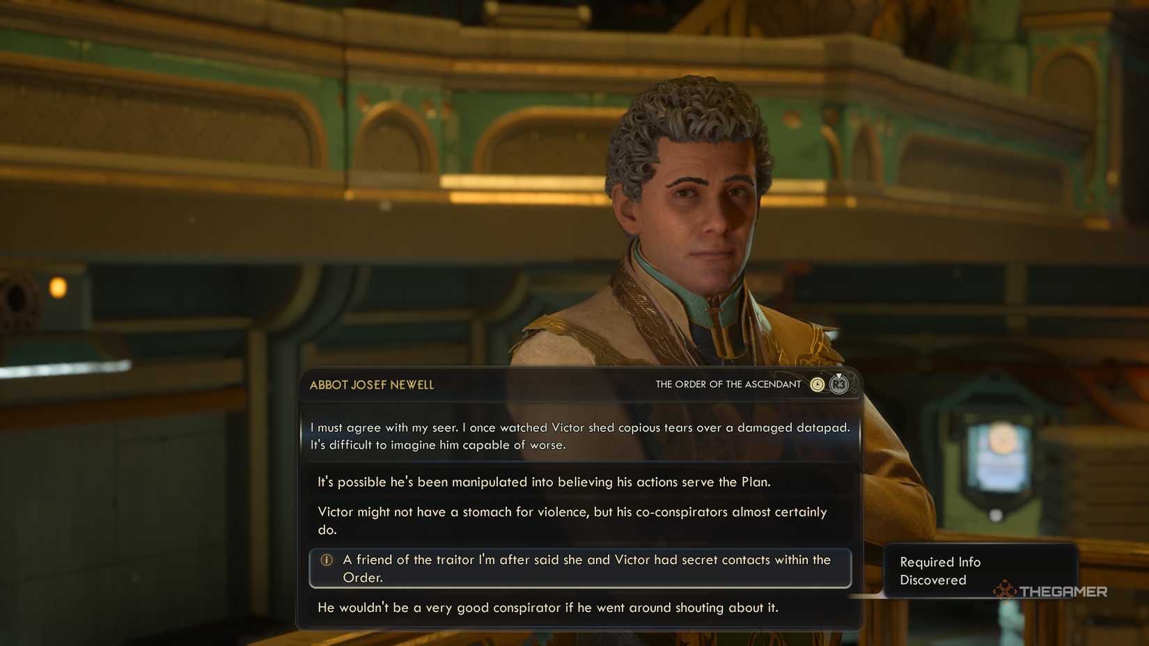 Talking to Abbott Newell about Victor and Augustine working together in the outer worlds 2.