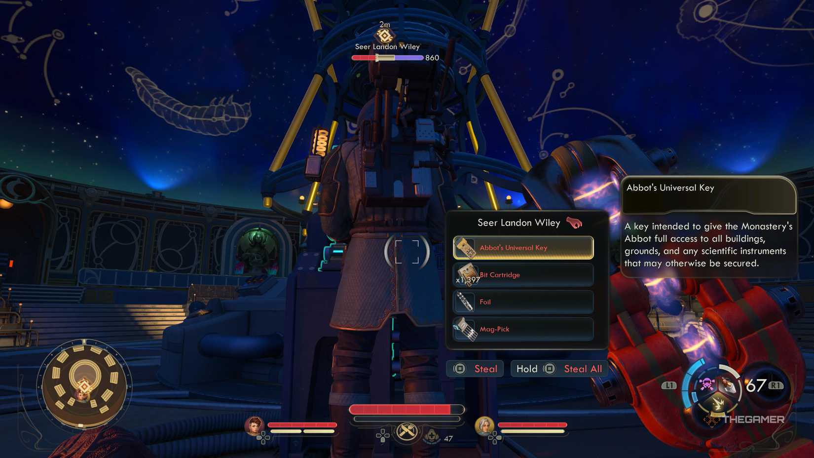 Pickpocketing Wiley in the boss arena in the outer worlds 2.