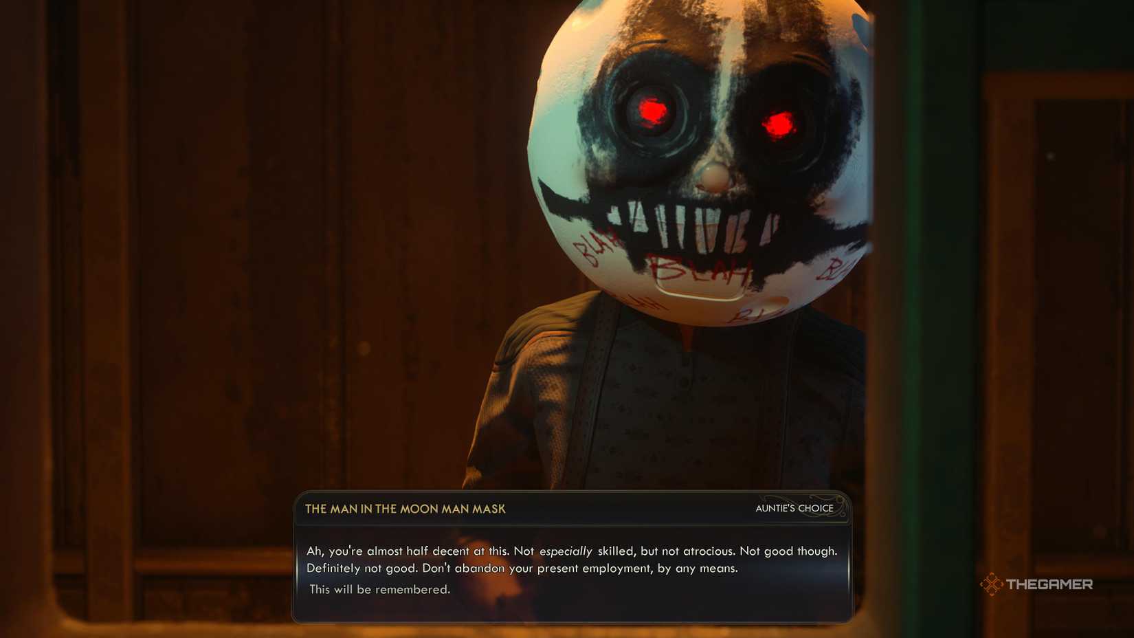 Trading insults with the man in the moon mask in the outer worlds 2.