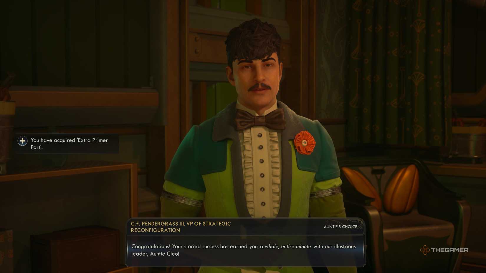 Prendergrass offering you a minute meeting with Auntie Cleo in The Outer Worlds 2.