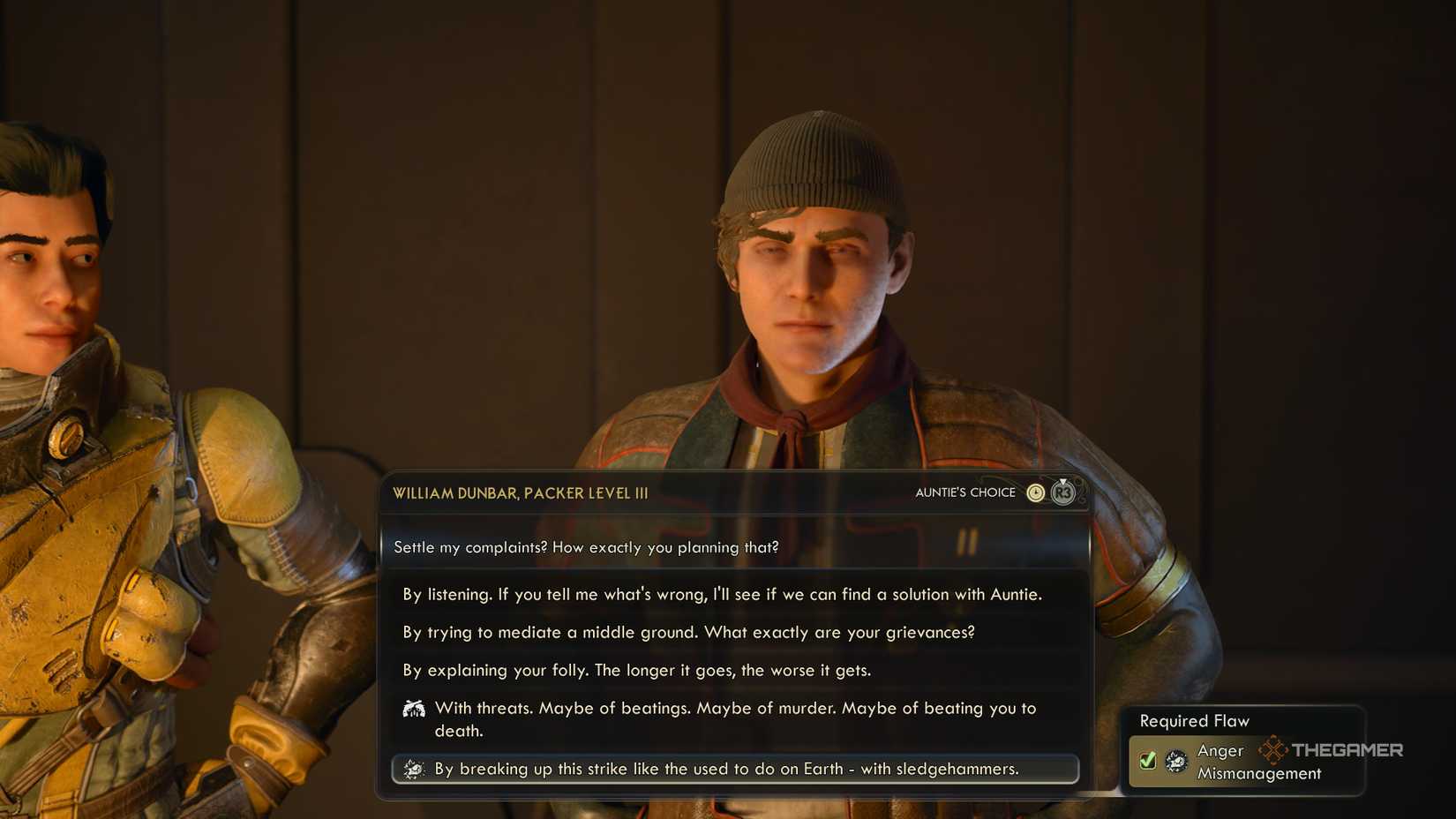 Threatening to break up the strike in the outer worlds 2.