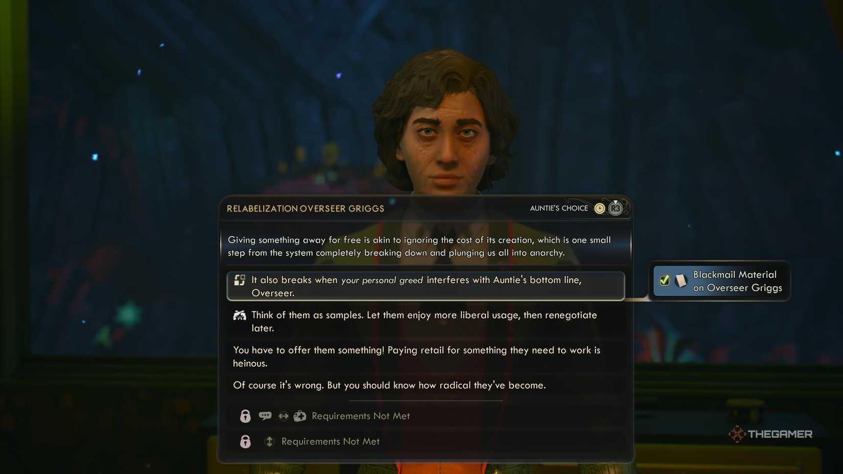 Using blackmail against griggs in the outer worlds 2.