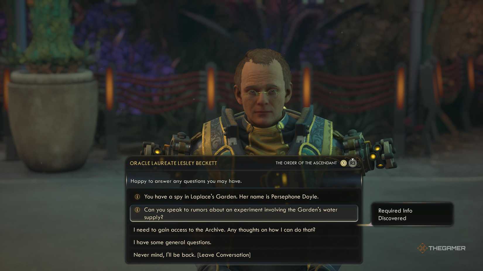 Speaking to beckett about the drugged water in the outer worlds 2.