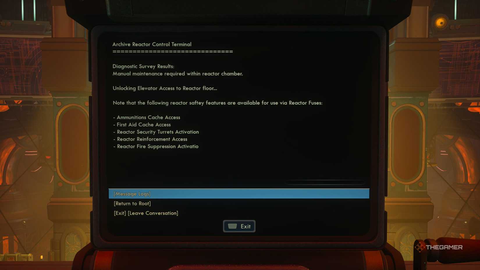 A terminal listing the features of the reactor in the outer worlds 2.