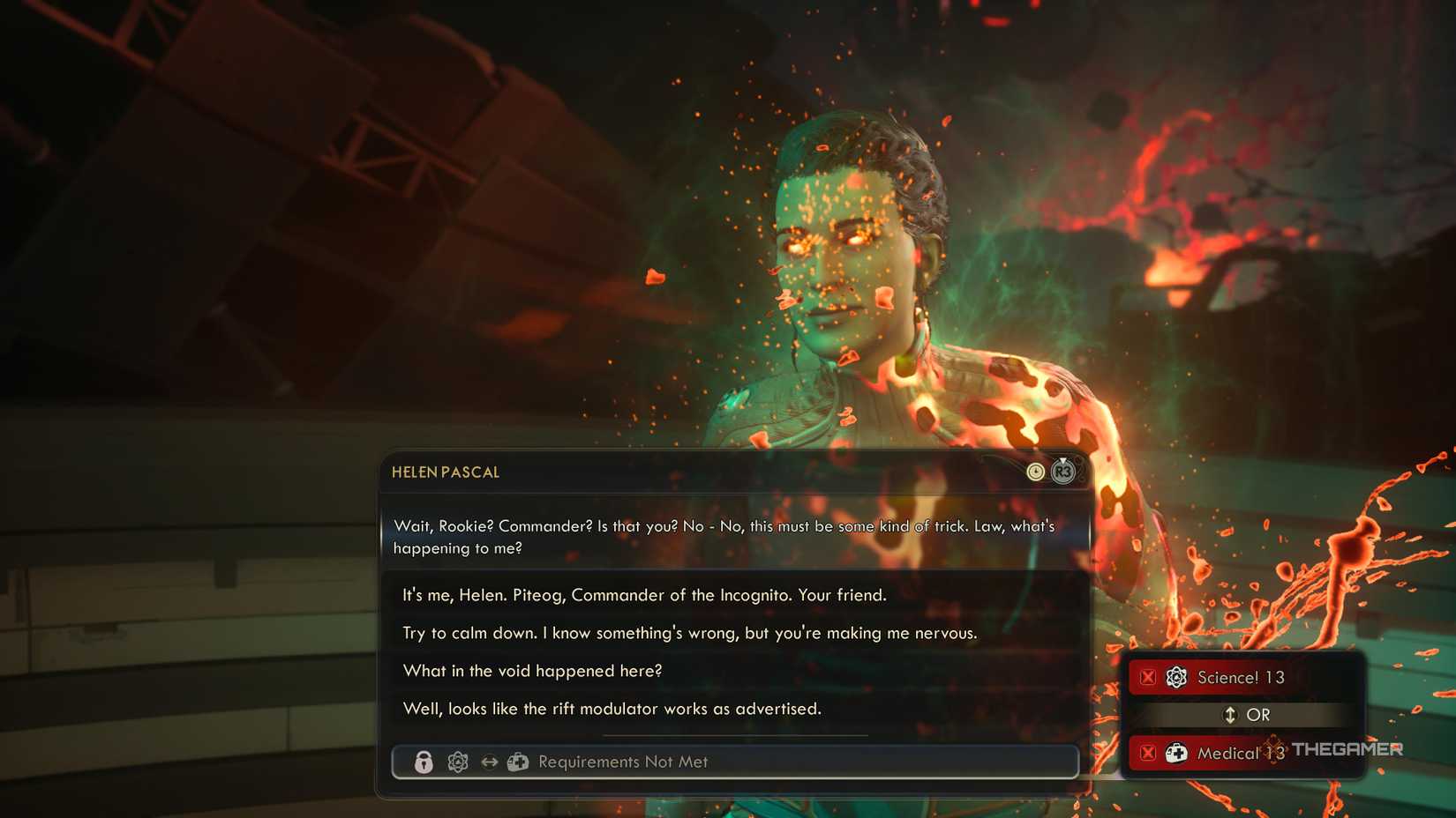 A variety of dialogue options with helen pascal in the outer worlds 2.
