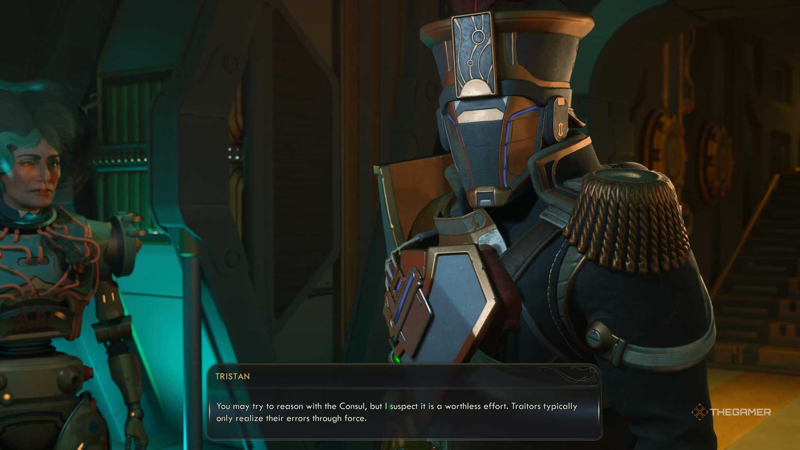 Tristan talking about reasoning with the consul in the outer worlds 2.