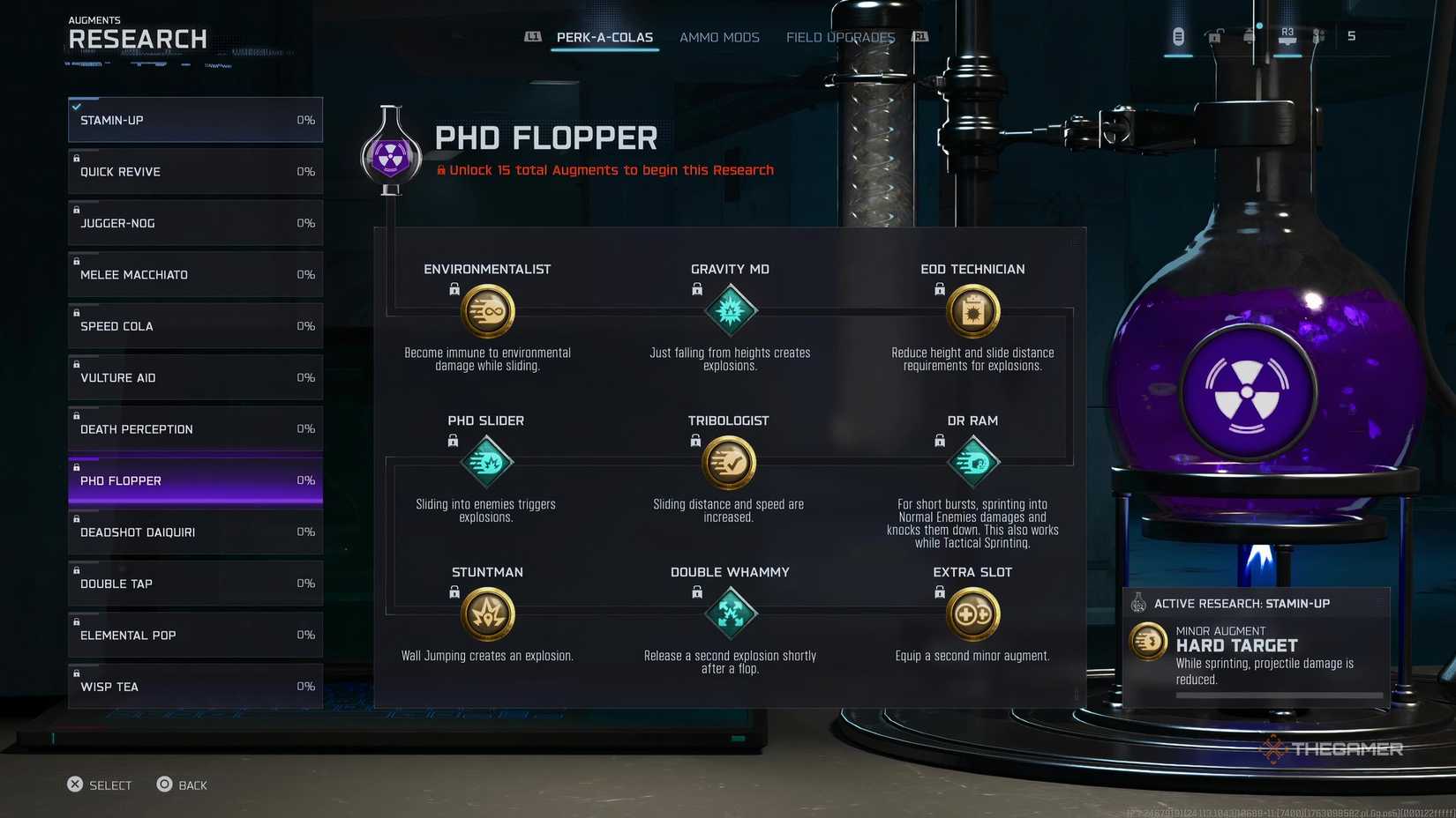 The PHD Flopper Perk in Call of Duty: Black Ops 7 Zombies, showing the Double Whammy Augment