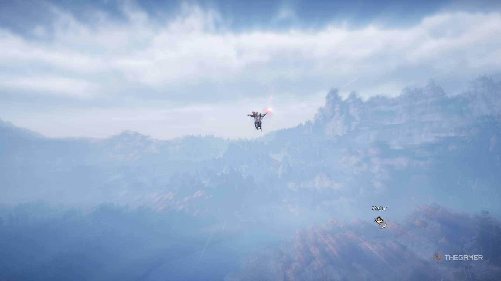 The player flying through the sky with a lightness skill in where winds meet.