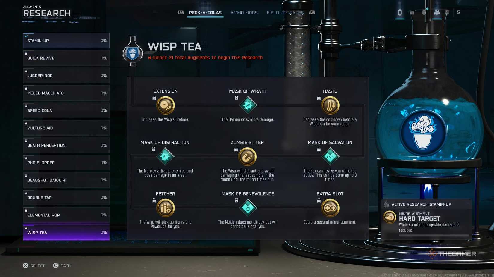 The Wisp Tea Perk in Call of Duty: Black Ops 7 Zombies, showing the Double Fetcher Augment