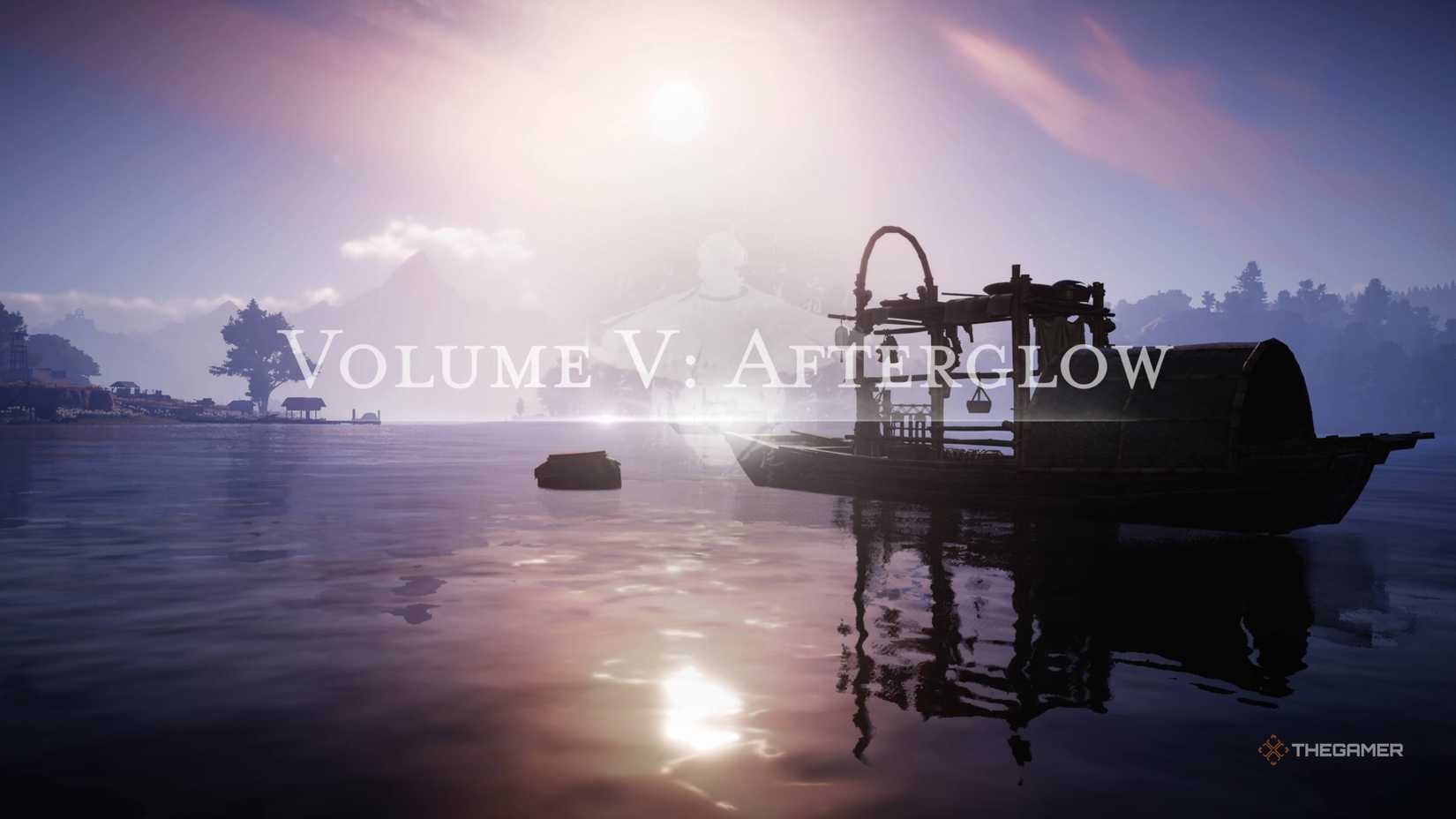 The words volume v: afterglow shown on screen in where winds meet.