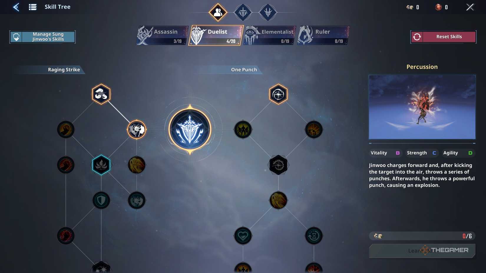 Unlocking the Duelist skill Percussion in Solo Leveling Arise Overdrive.