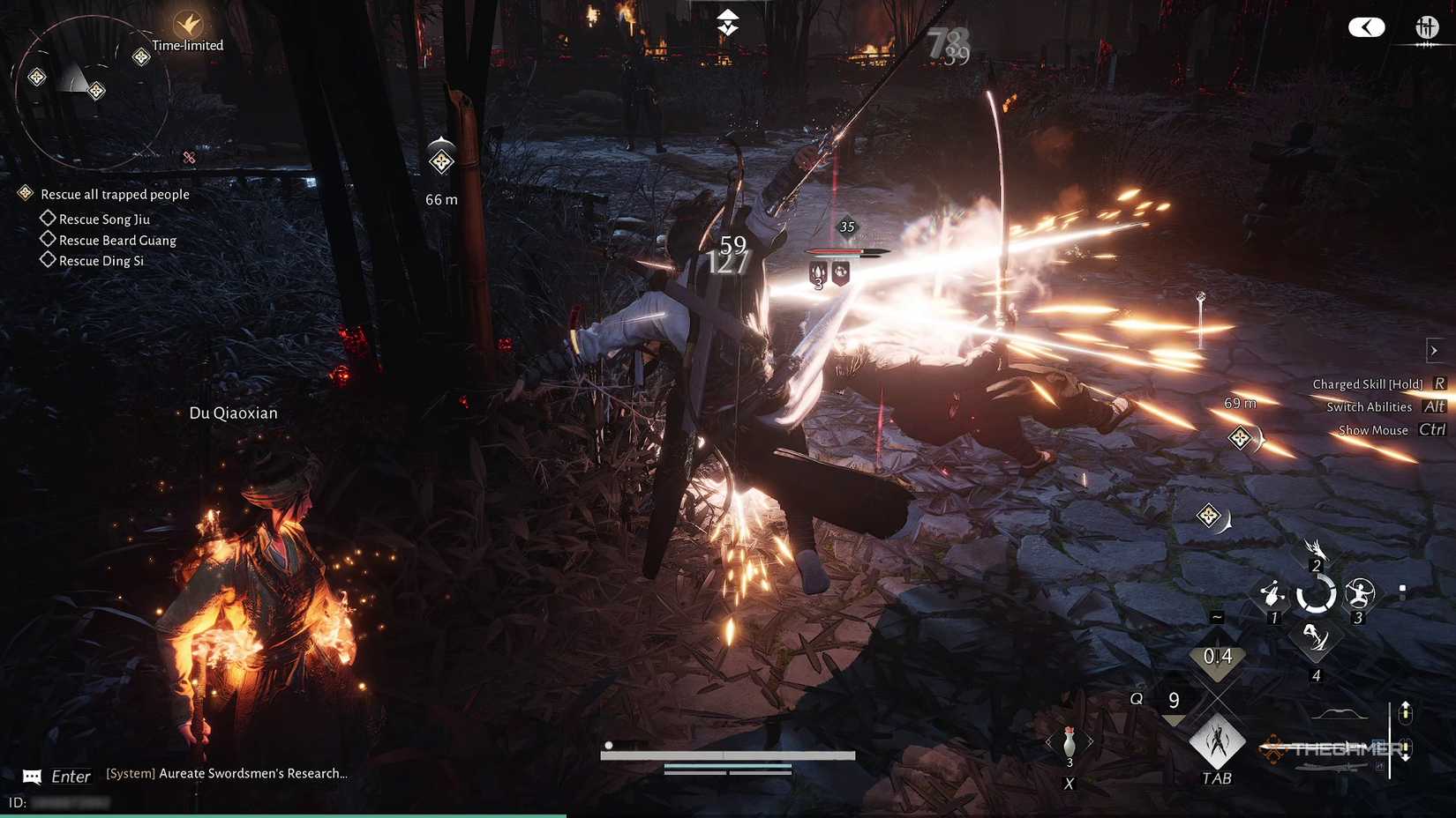 The player fighting off Aureate soldiers to save the villagers of Blissful Retreat in Where Winds Meet.