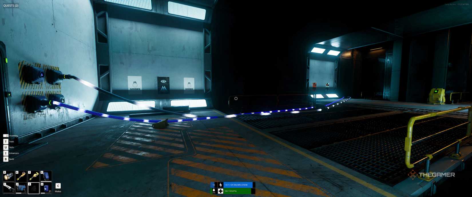 Water and electricity running over to the elevator on the other side of the door in The Last Caretaker.