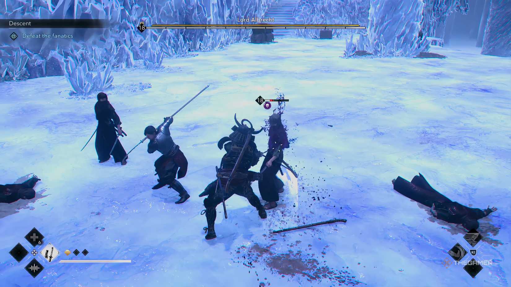 Yasuke fighting Albrecht and his men in the Attack on Titan crossover story quest in Assassin’s Creed Shadows.