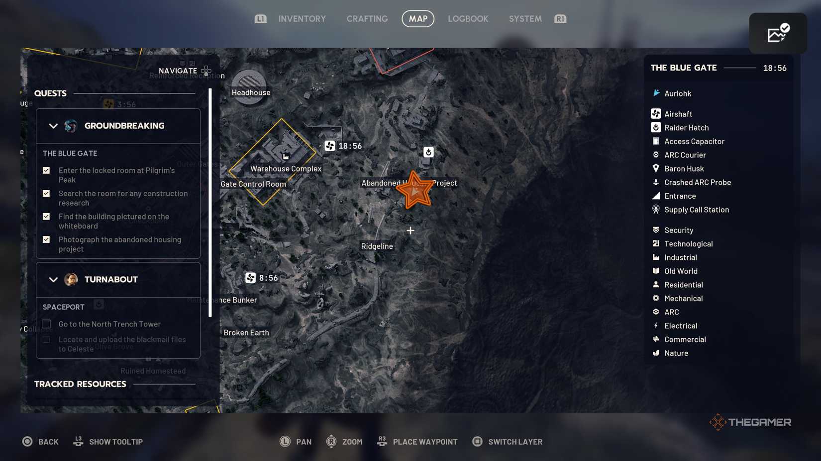 Close up of The Blue Gate map with an orange star edited onto the location of the houses from the whiteboard in Arc Raiders.