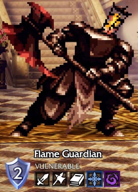 Flame Guardian and it's weaknesses in Octopath Traveler 0.