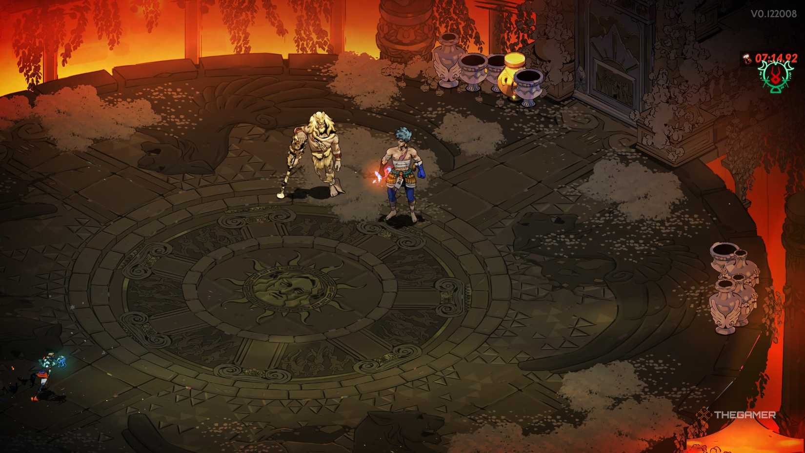 Prometheus stands beside Heracles for his Unrivaled fight in Hades 2.