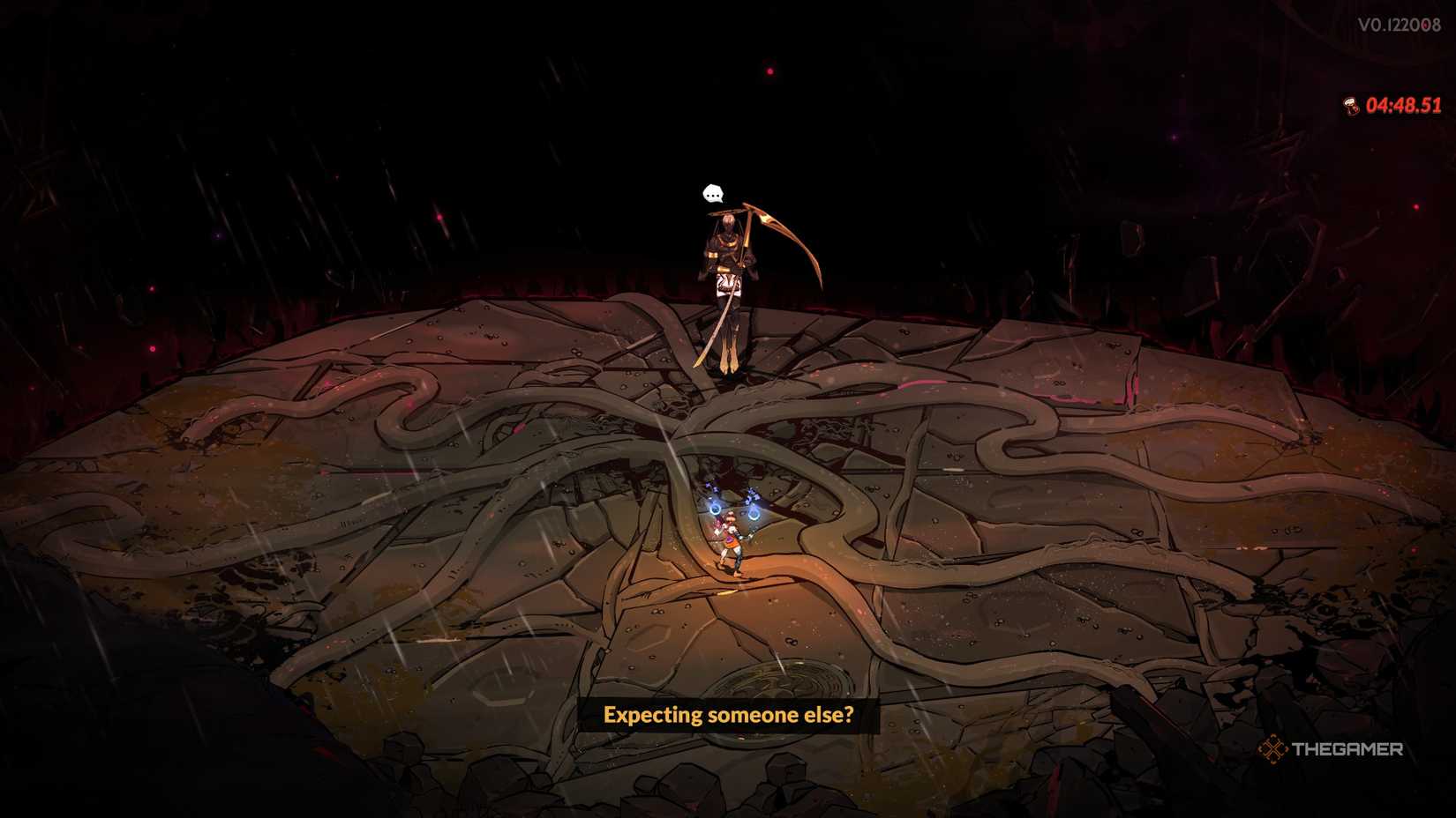 Chronos mocks Melinoe who appears to fight Typhon atop the summit in Hades 2.