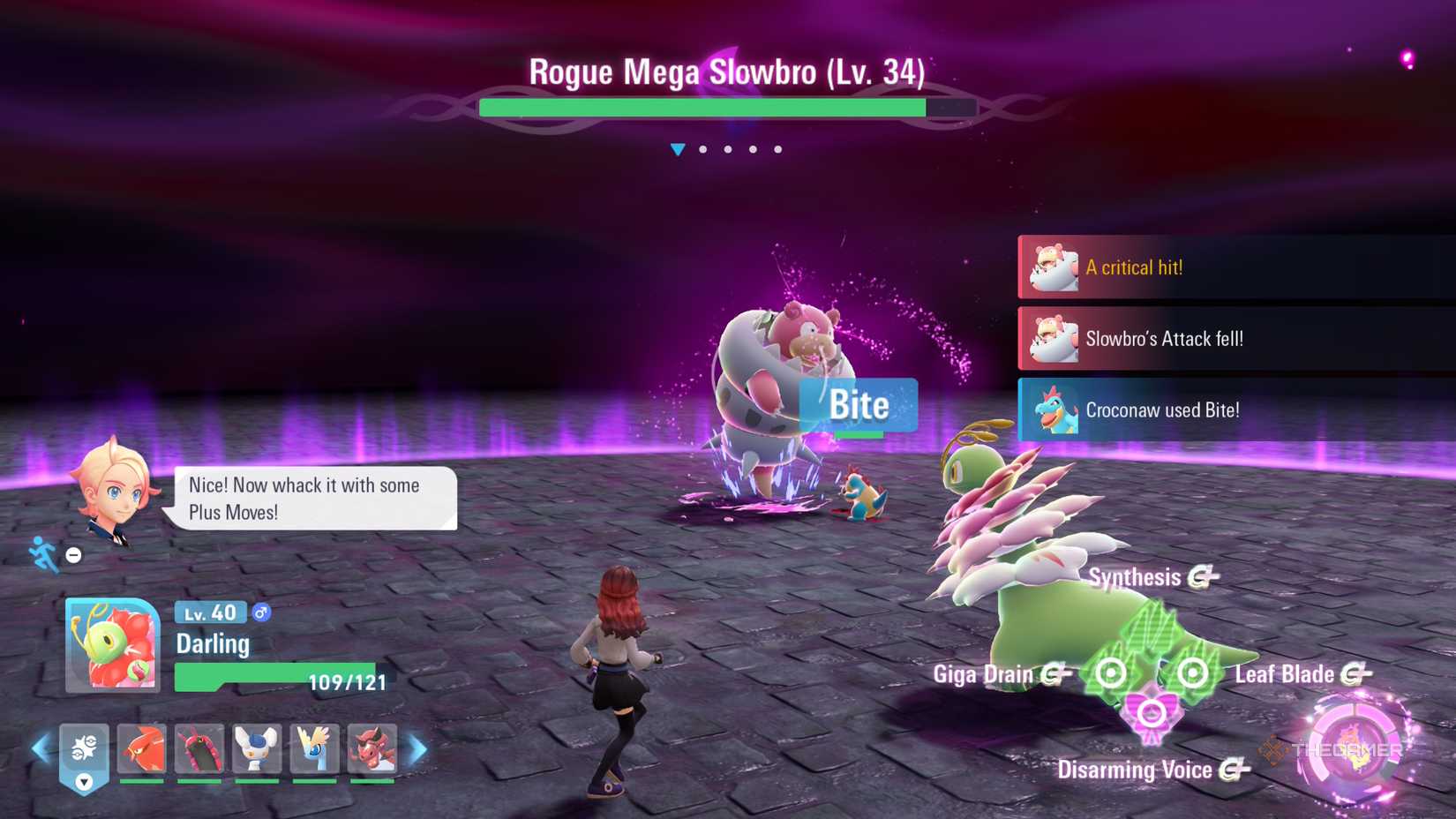 Mega Meganium fights Mega Slowbro in battle in Pokemon Legends: Z-A.