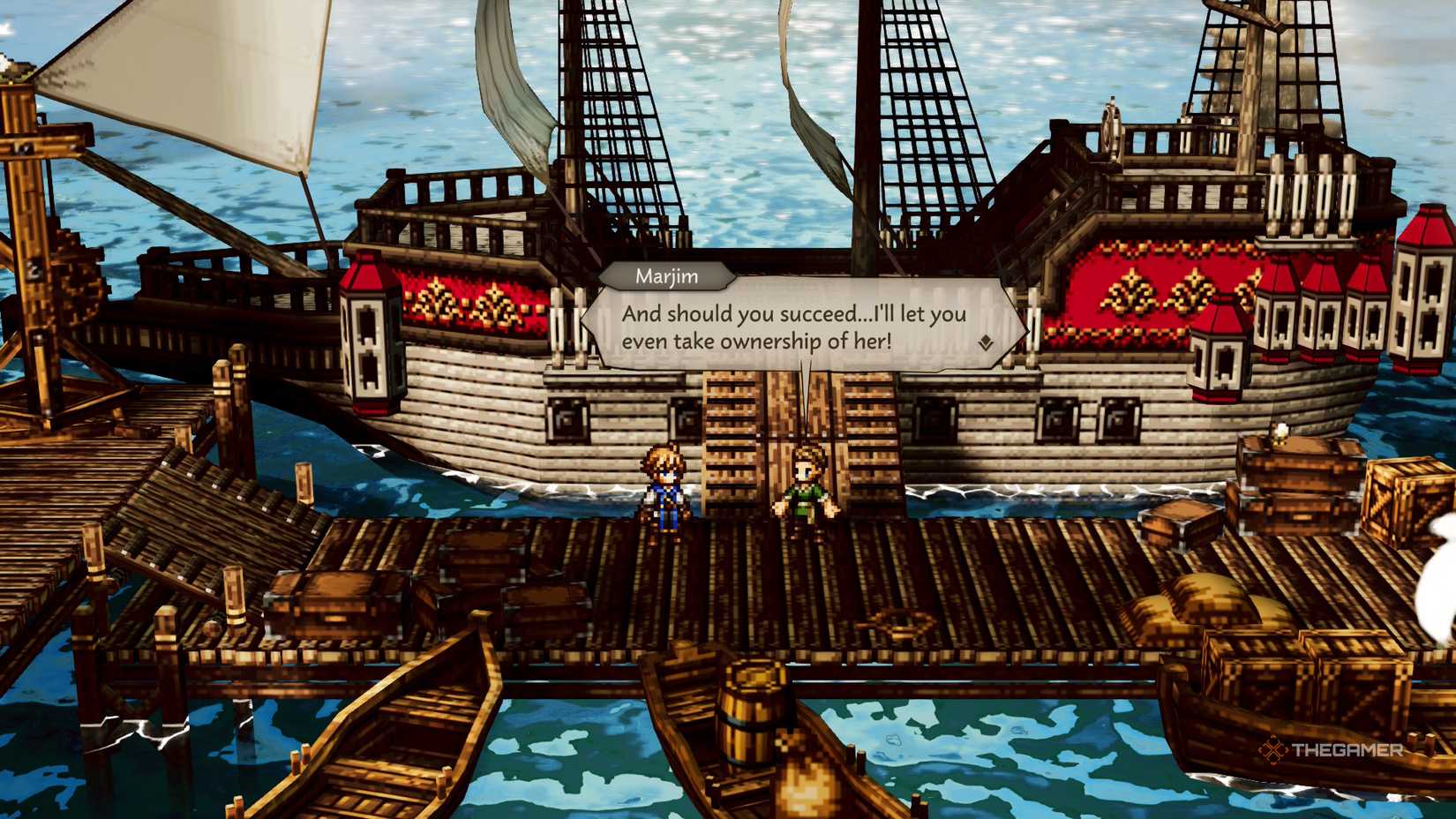 Marjim offers his boat in Octopath Traveler 0.