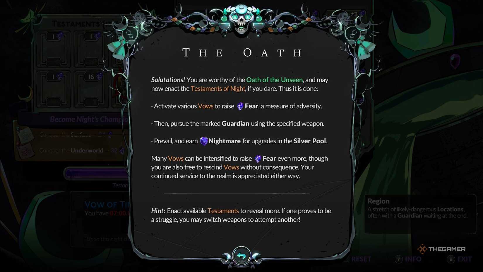 The Oath for the Testaments of Night in Hades 2.