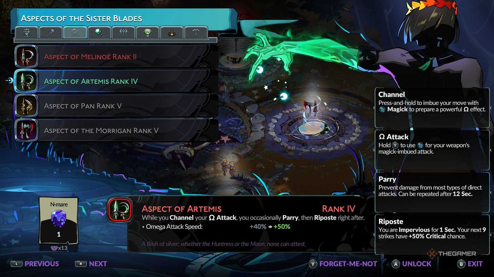 Aspects of the sister blades menu in Hades 2.