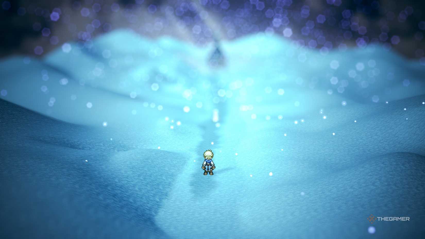 Approaching a house in the snow in Octopath Traveler 0.
