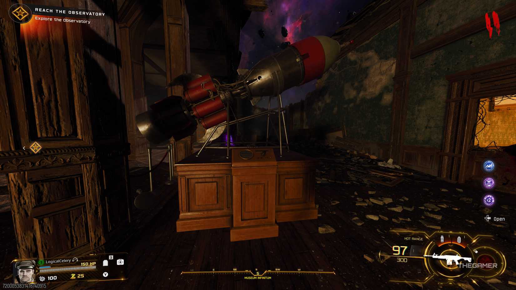 Black Ops 7 player looking at a rocket in the Astra Malorum museum.