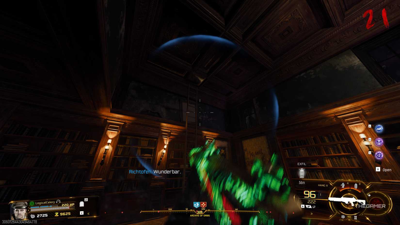 Black Ops 7 player looking at a ladder in a library.