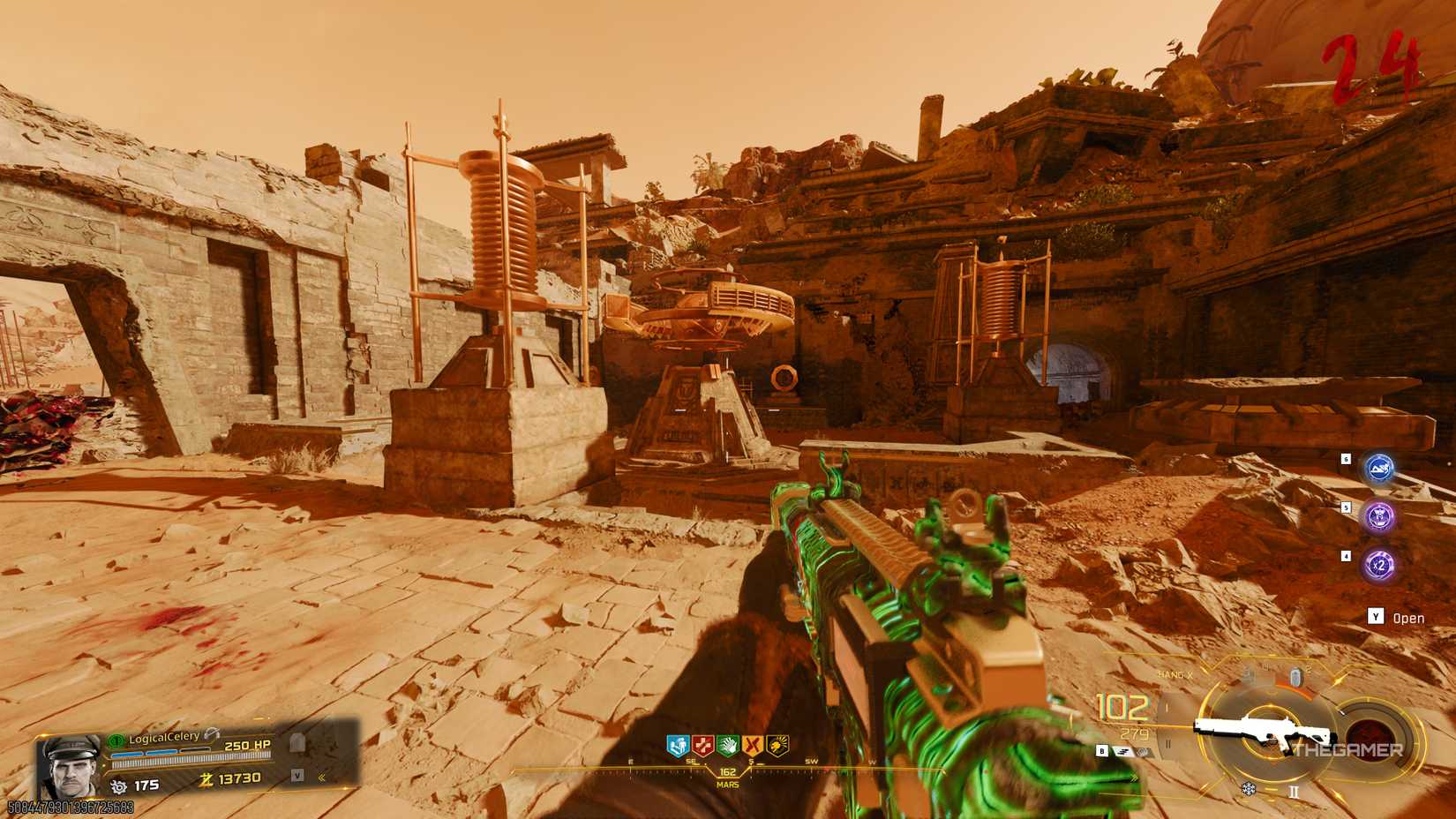 Black Ops 7 player looking at a golden machine on Mars.