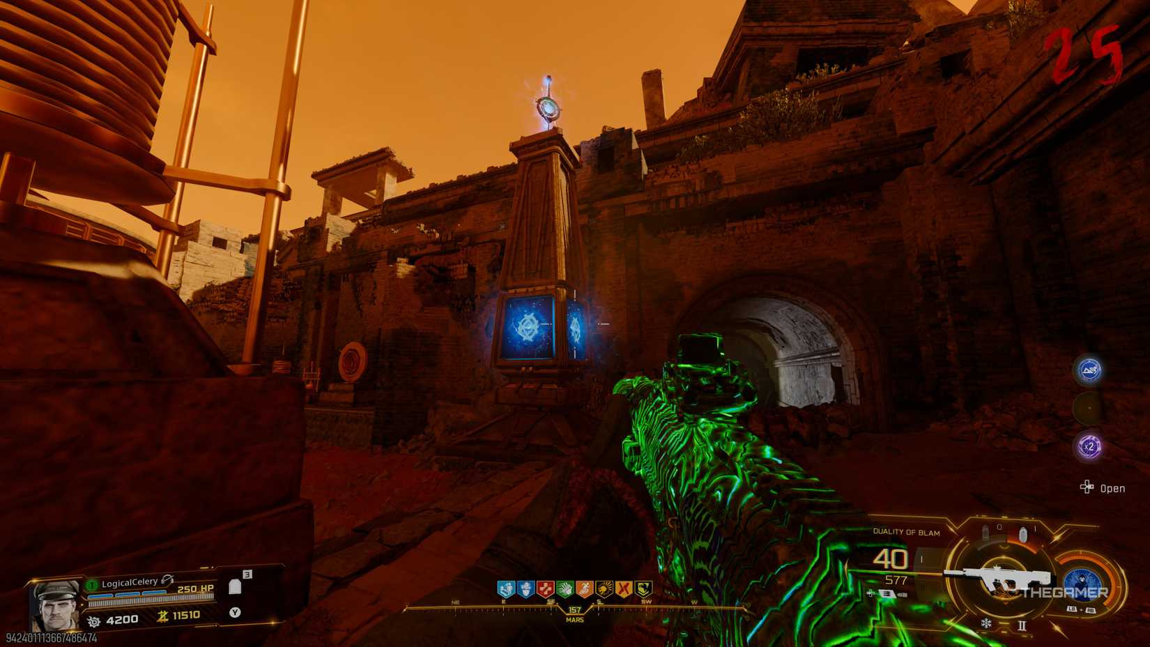 Black Ops 7 player looking at a pillar lit up in blue.