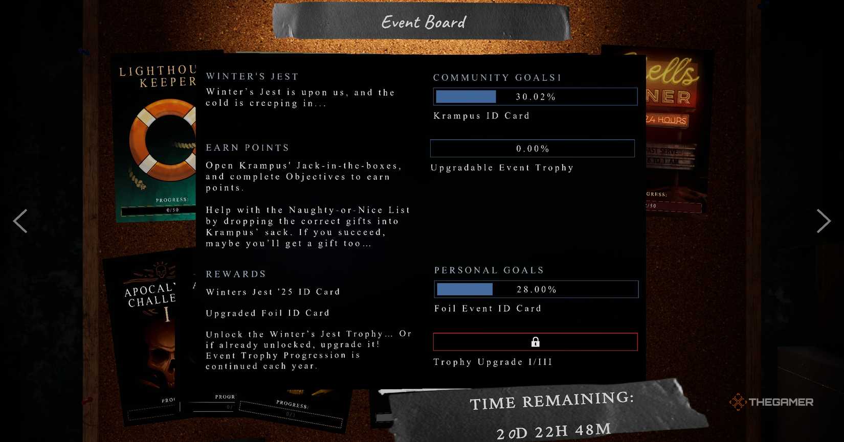 Event board in Phasmophobia for Winter's Jest.