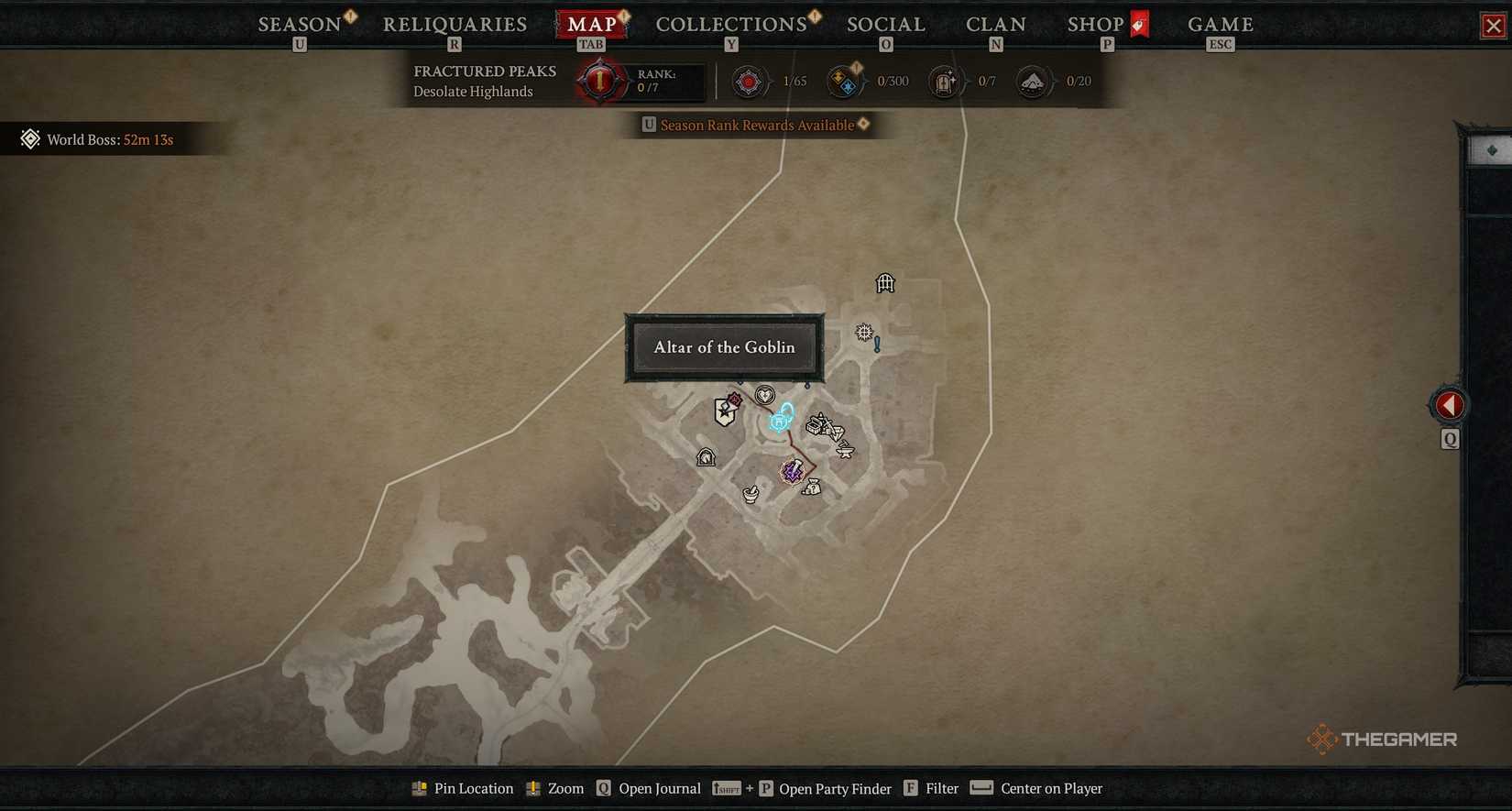 Altar of the Goblin in Diablo 4's map.
