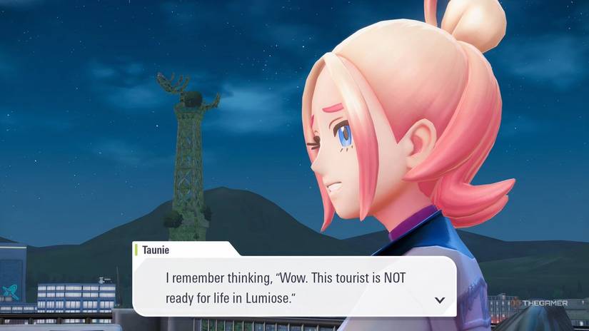 Taunie reminiscing with the player in Pokemon Legends: z-A.