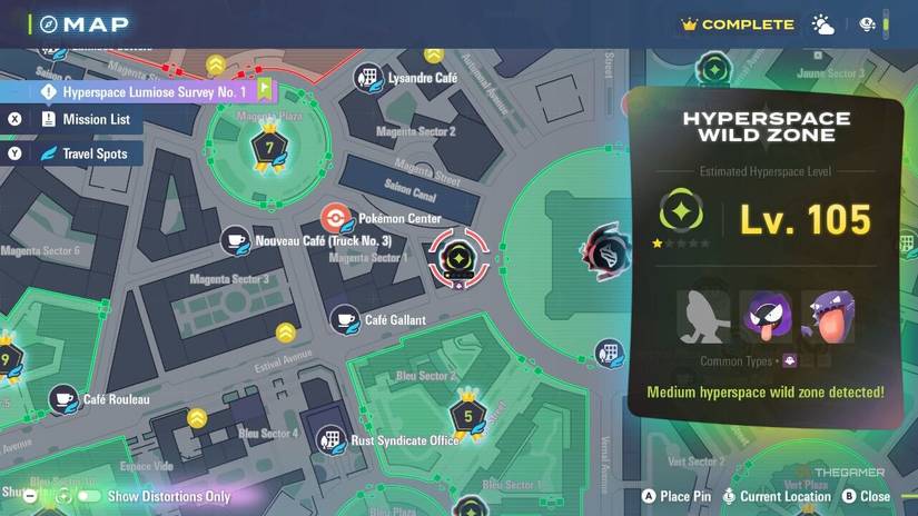 A Hyperspace Lumiose portal on the map in Pokemon Legends Z A.