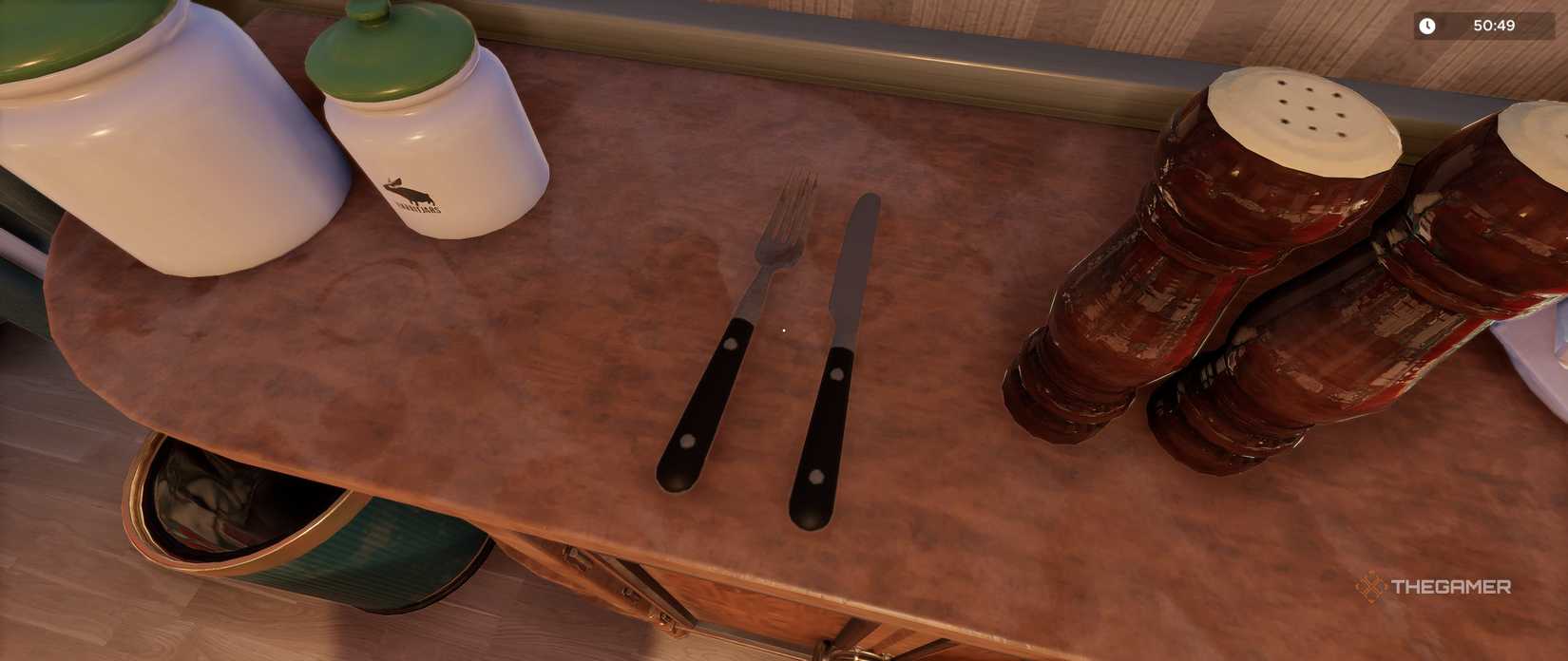 A knife and fork in Christmas Eve in Escape Simulator 2.