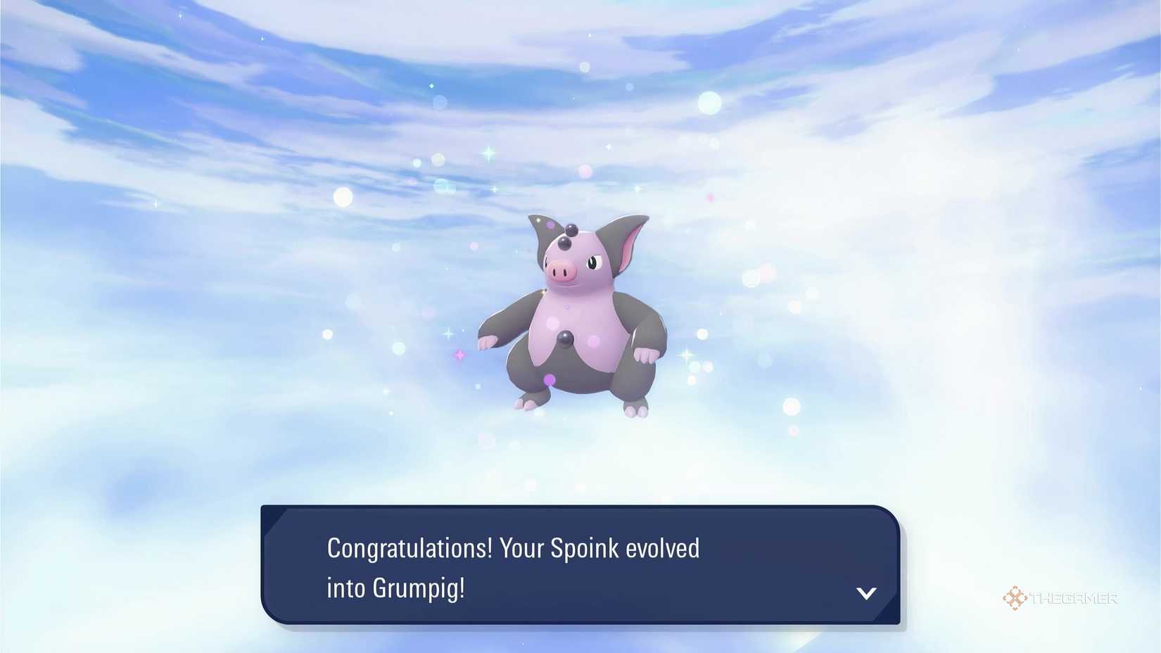 A newly evolved Grumpig in Pokemon Legends: Z-A after evolving it from a Spoink.