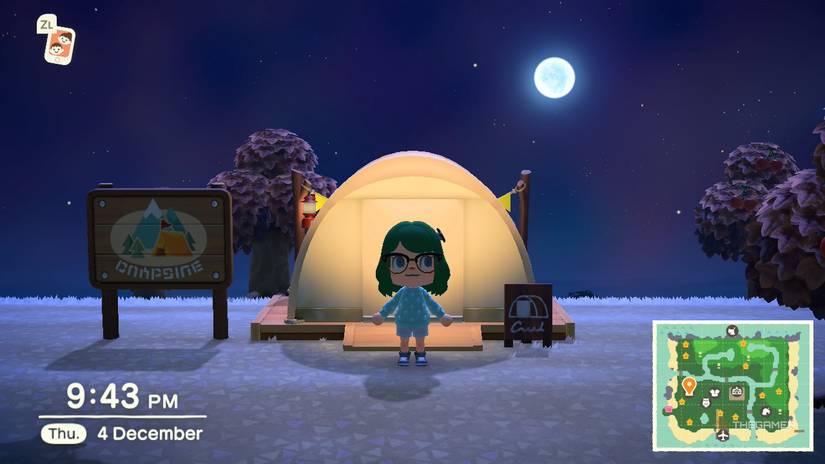 A player outside the campsite in Animal Crossing New Horizons.