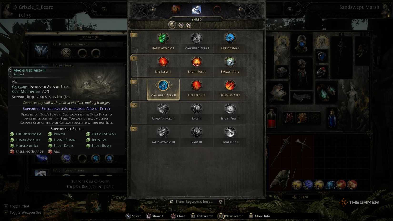 A skill gem on Shred in Path of Exile 2 for a Druid.