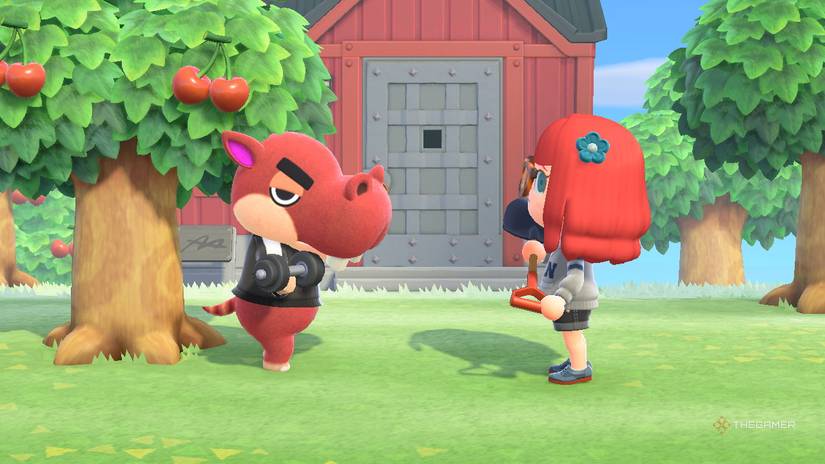 A villager beside the player in Animal Crossing New Horizons.
