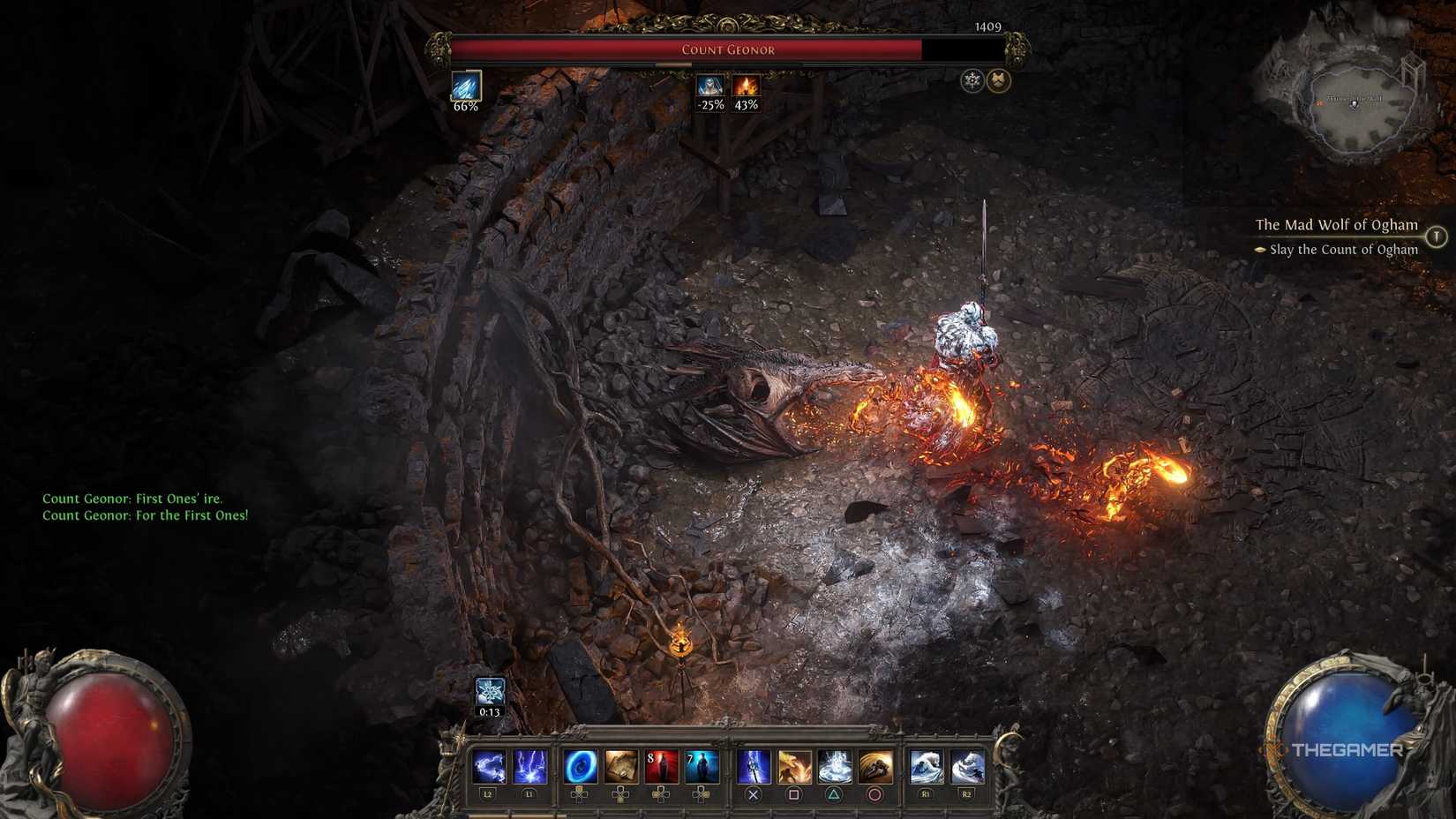 A Wyvern Druid breathing fire on Count Geonor in Path of Exile 2 Last of the Druids.