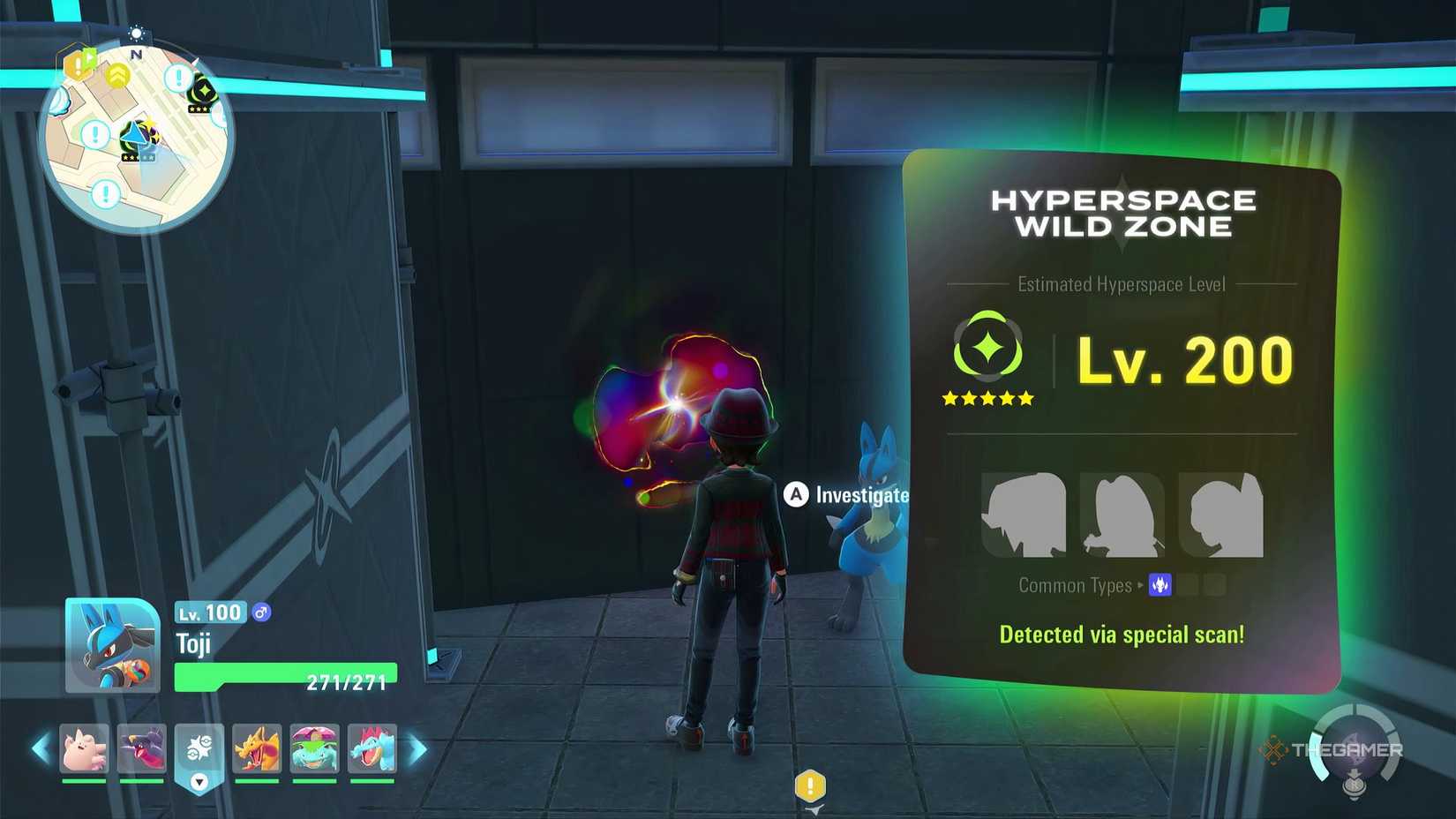 About to enter a Hyperspace Wild Zone in Pokemon Legends: Z-A's Mega Dimension DLC containing Frigibax, Arctibax, and Baxcalibur.