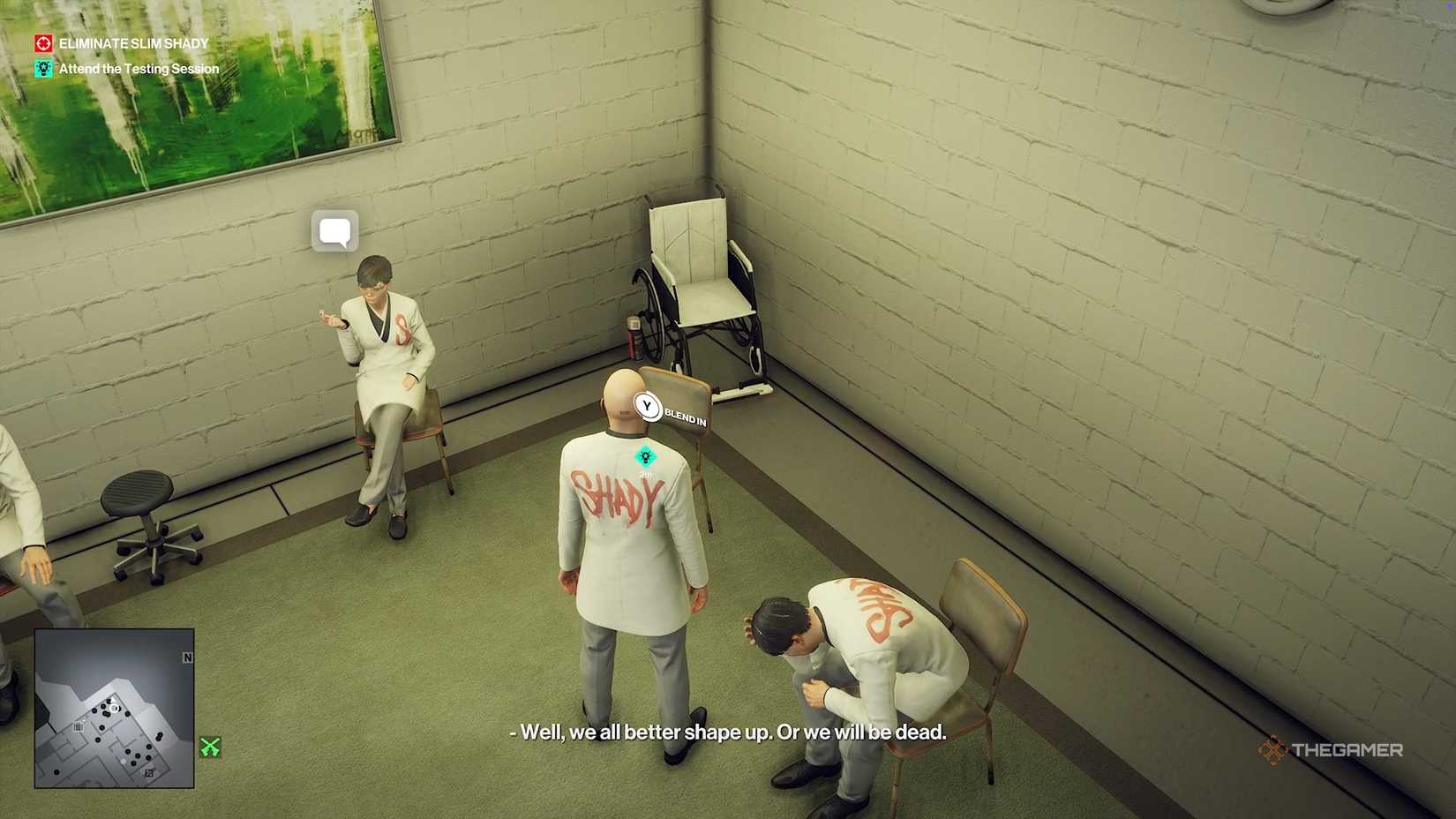 Agent 47 about to blend in as a doctor in Hitman World of Assassination.