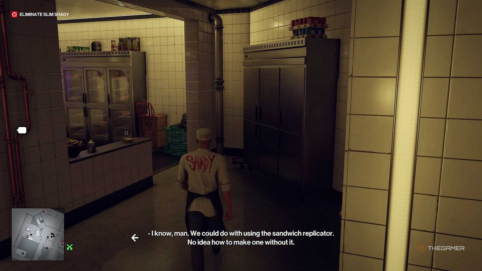 Agent 47 looking at a steel pipe in Hitman World of Assassination.