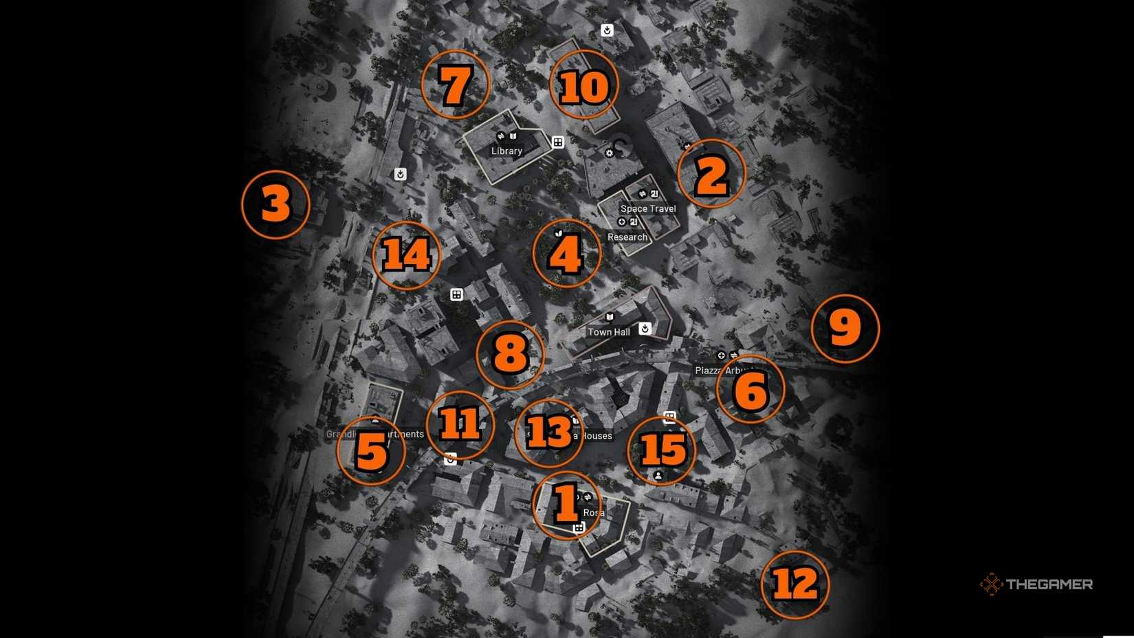 All Buried City button locations in order on an Arc Raiders map.