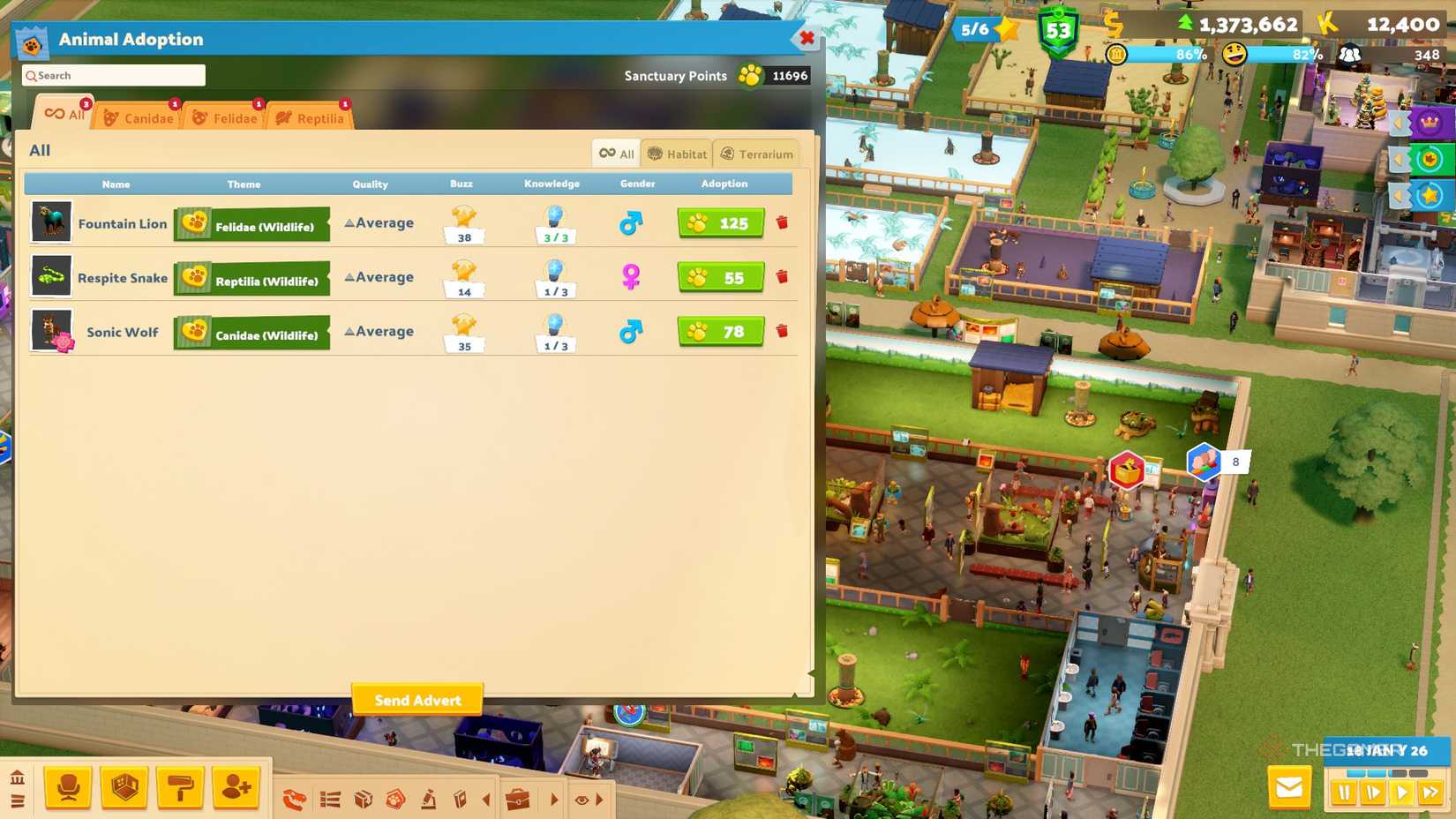 Animal Adoption page in Two Point Museum Zooseum.