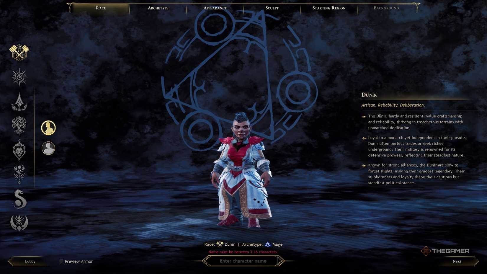 Ashes of Creation Dun'ir character race.