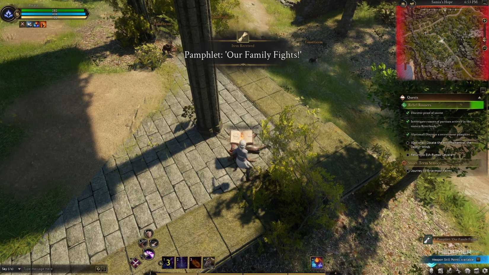 Ashes Of Creation getting the pamphlet required for the rebel rousers quest.